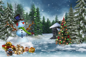 holidays, Christmas,  , New, Year,  , Winter, Christmas, Tree, Snowmen, Fir, Gifts, Snow