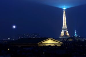 paris, Eiffel, Tower, Night, Moon, Light
