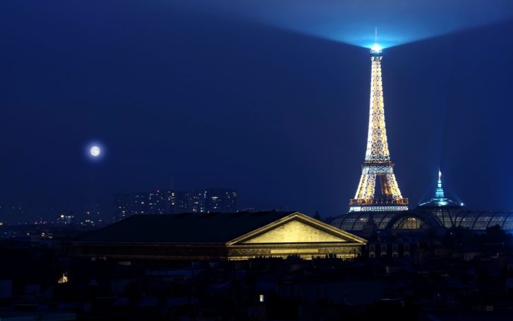paris, Eiffel, Tower, Night, Moon, Light HD Wallpaper Desktop Background