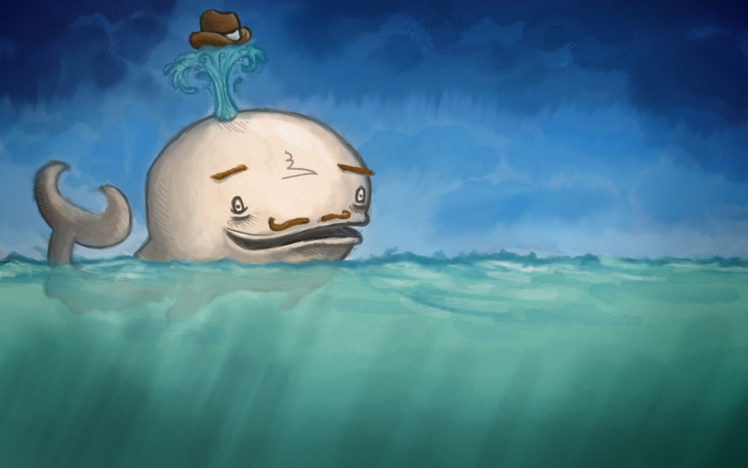 water, Animals, Fail, Funny, Whales, Moustache, Artwork, Drawings, Hats, Anthropomorphism, Sea HD Wallpaper Desktop Background