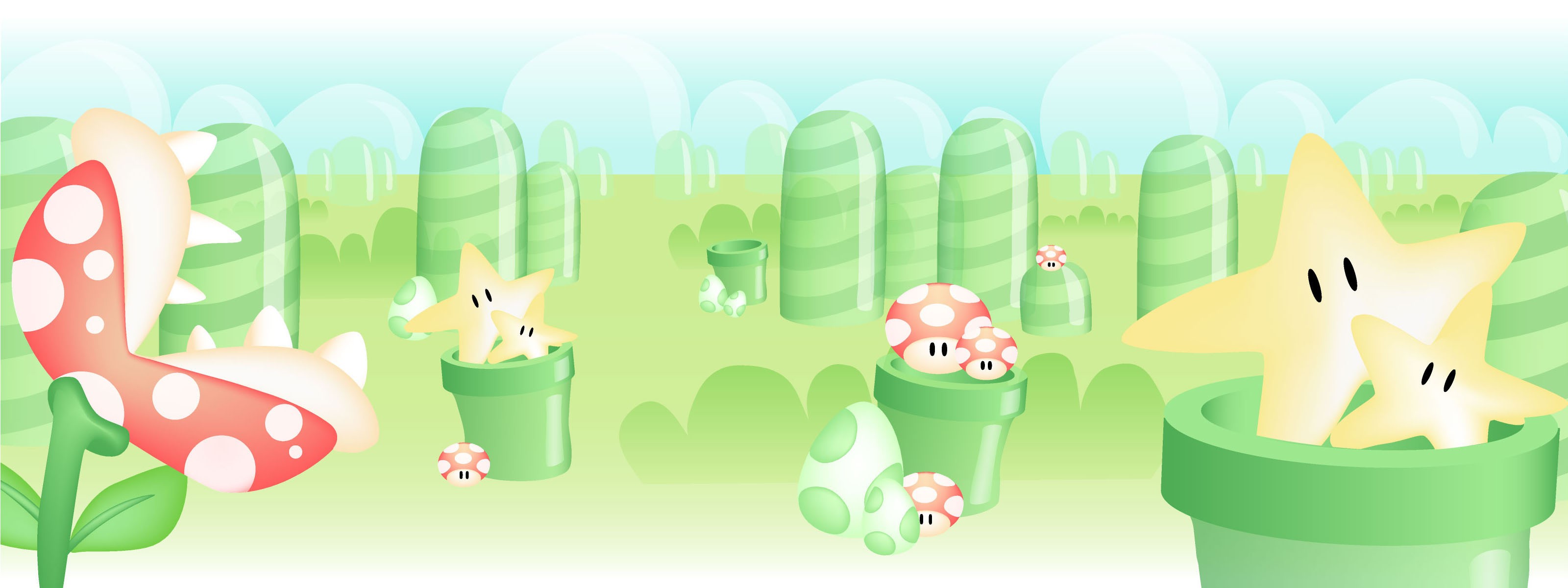 video, Games, Stars, Mario, Mushrooms, Super, Mario, Bros, , Multiscreen, Piranha, Plant Wallpaper