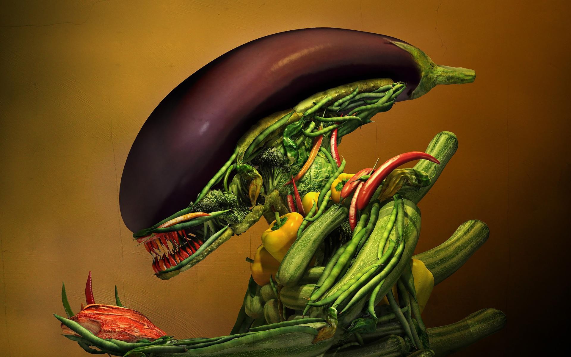 vegetables, Vegetable, Artwork, Alien, Aliens, Eggplants Wallpaper