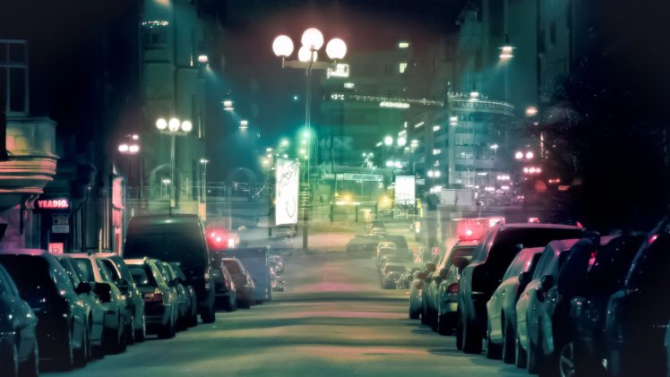 cars, Deviantart, City, Lights, Artwork, Photo, Manipulation, Night, Shot HD Wallpaper Desktop Background