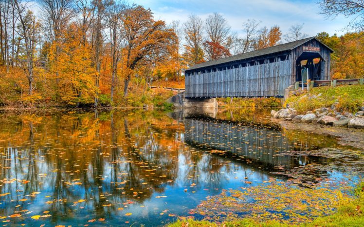 water, Landscapes, Nature, Autumn, Bridges HD Wallpaper Desktop Background