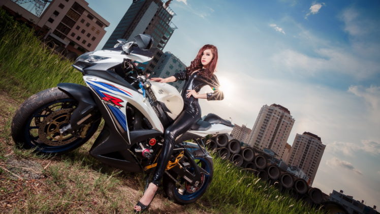 jumpsuit, Asian, Latex, Suzuki, Motorcycle HD Wallpaper Desktop Background