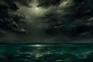 clouds, Night, Storm, Sea