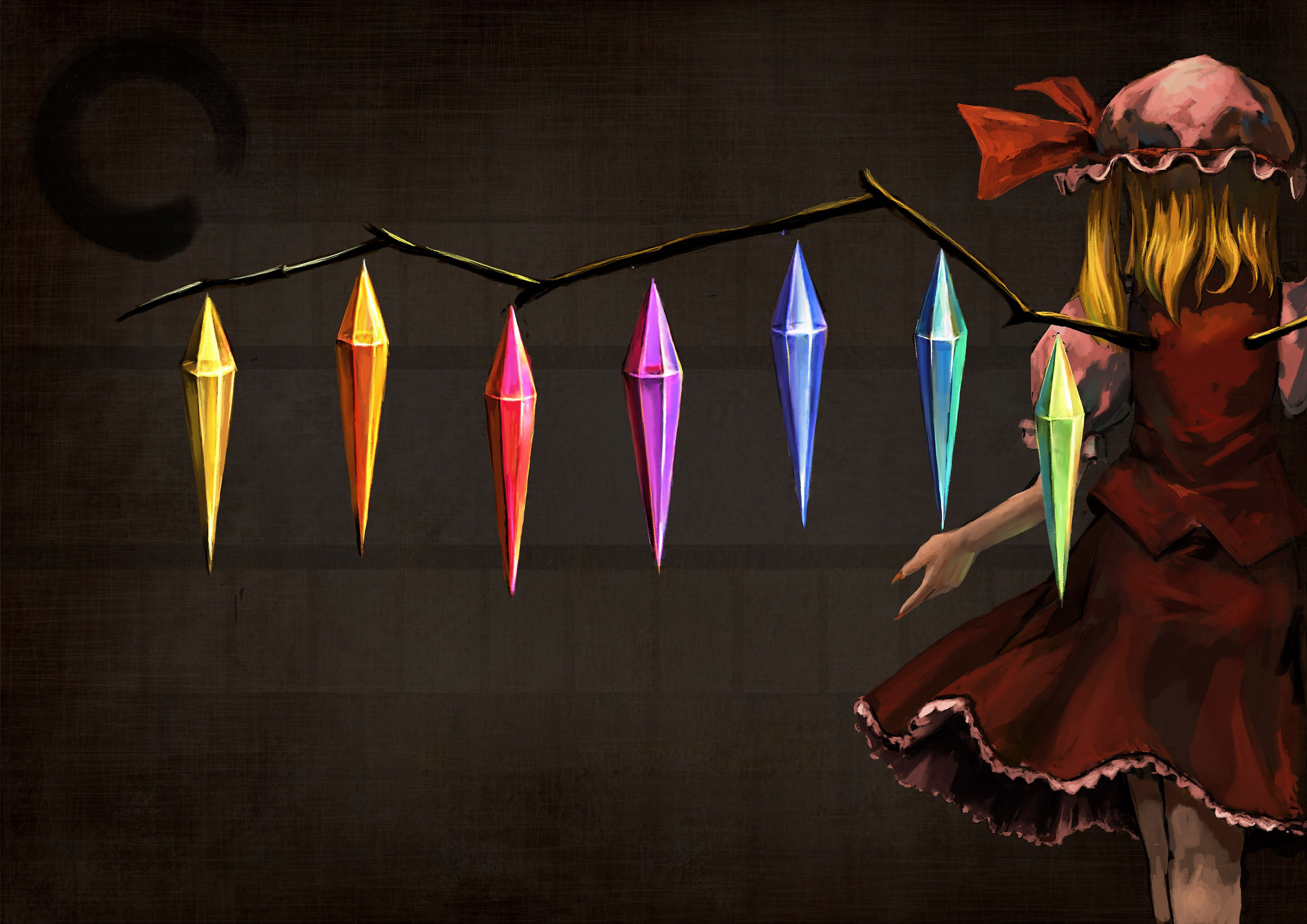 paintings, Touhou, Wings, Drawings, Flandre, Scarlet, Hats, Anime, Girls, Hair, Bow Wallpaper