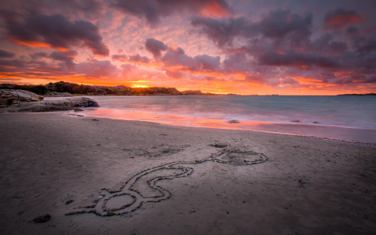 beach, Rocks, Stones, Ocean, Clouds, Sunset HD Wallpaper Desktop Background