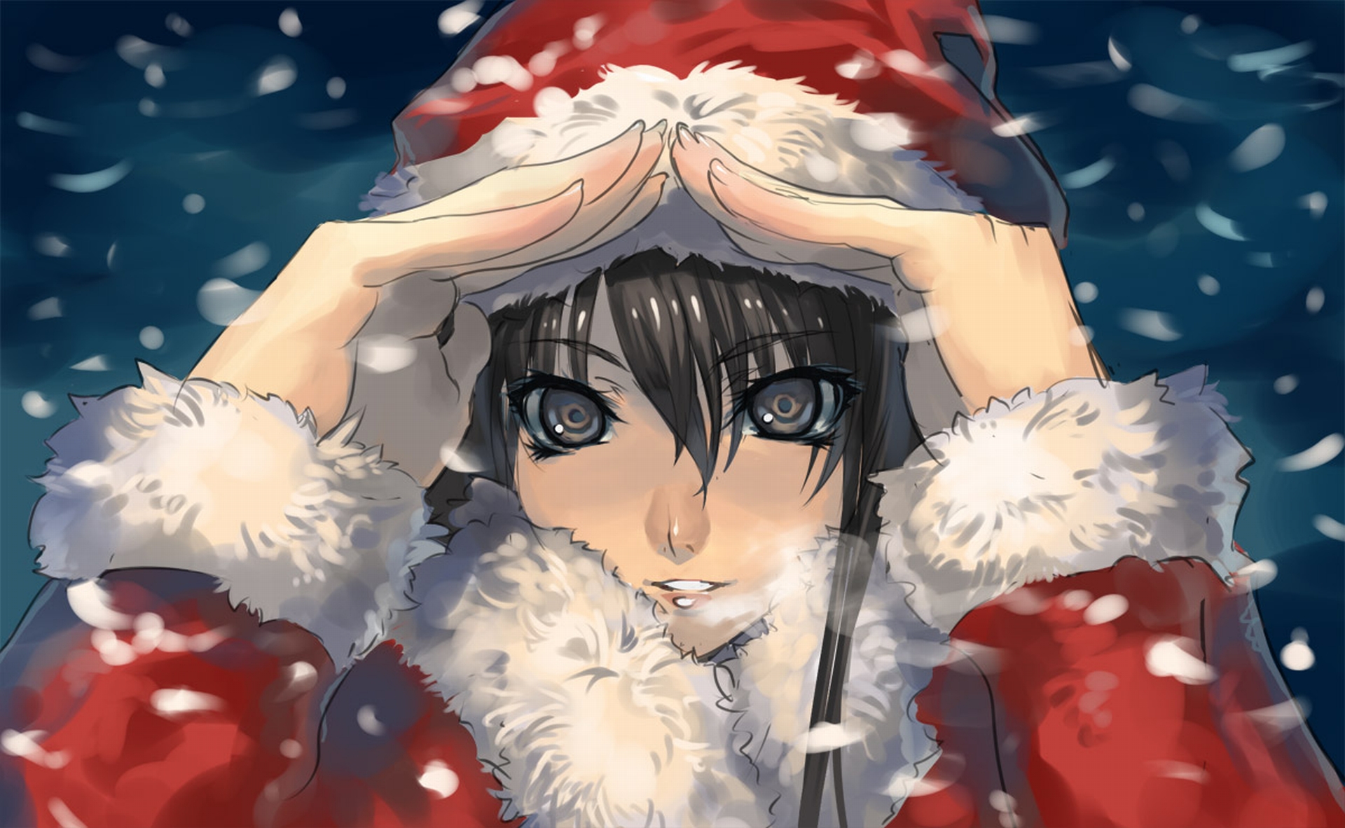 snow, Brown, Eyes, Anime, Christmas, Outfits, Anime, Girls Wallpapers HD /  Desktop and Mobile Backgrounds