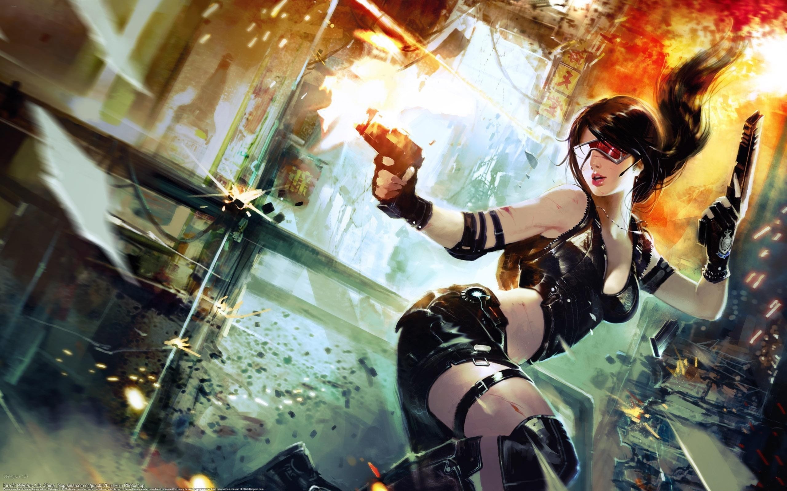 women, Guns, Glasses, Weapons, Cyberpunk, Artwork, Girls, With, Glasses Wallpaper