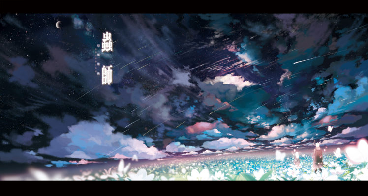 mushishi, Butterfly, Clouds, Flowers, Ginko, Moon, Mushishi, Night, Sarnath, Scenic, Sky, Smoking, Stars HD Wallpaper Desktop Background
