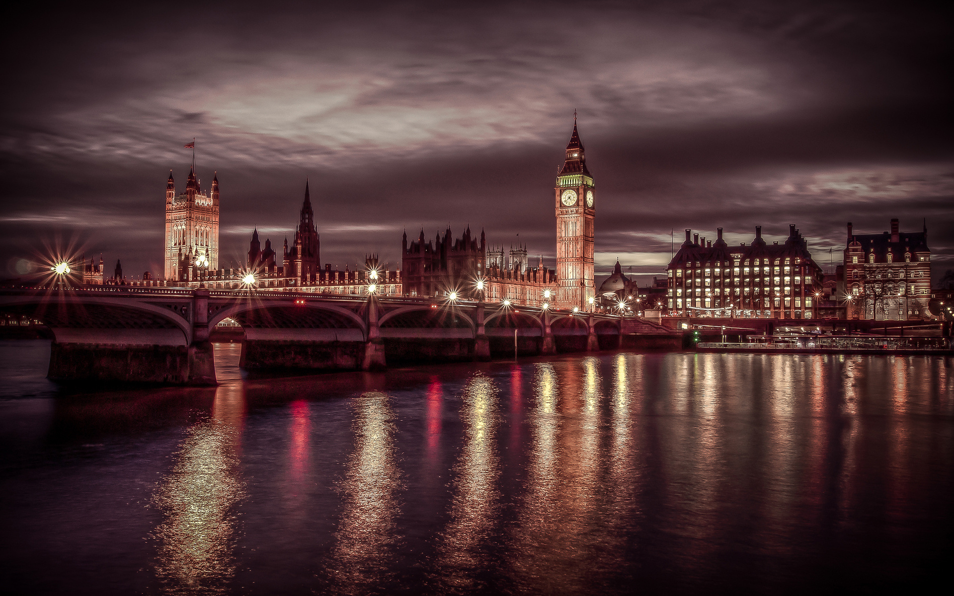 lights, Night, London, England, Reflection Wallpaper