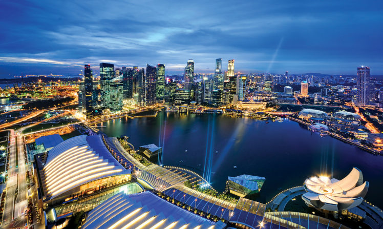 singapore, Evening, Lights, Dusk HD Wallpaper Desktop Background