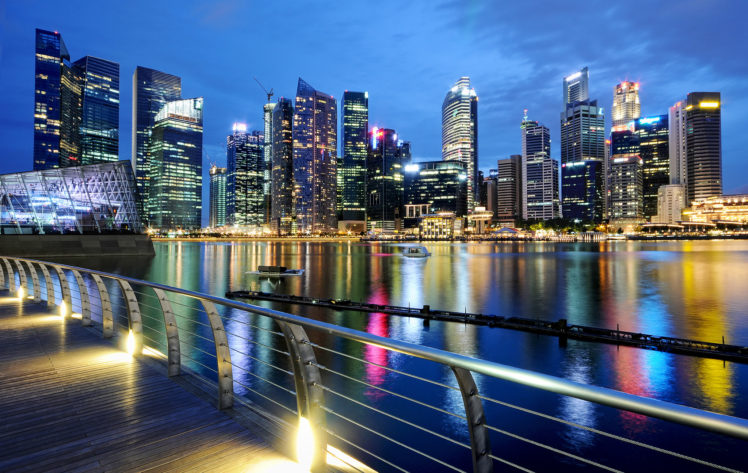 twilight, Lights, Singapore, Evening HD Wallpaper Desktop Background