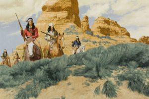 indian, Drawing, Horses, Riders, Guns, Native, American, Western, Painting