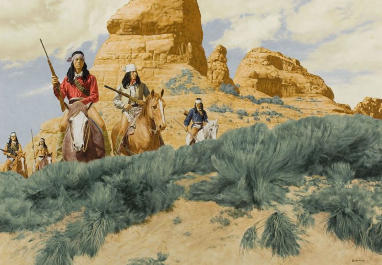indian, Drawing, Horses, Riders, Guns, Native, American, Western, Painting HD Wallpaper Desktop Background