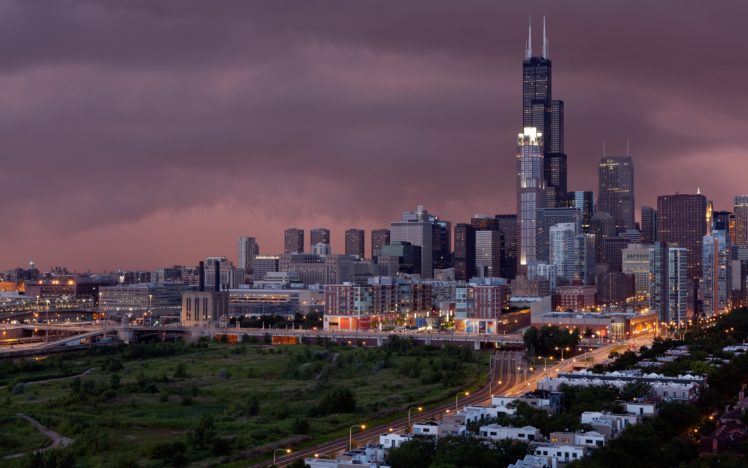 sunset, And, Storm, In, Chicago HD Wallpaper Desktop Background
