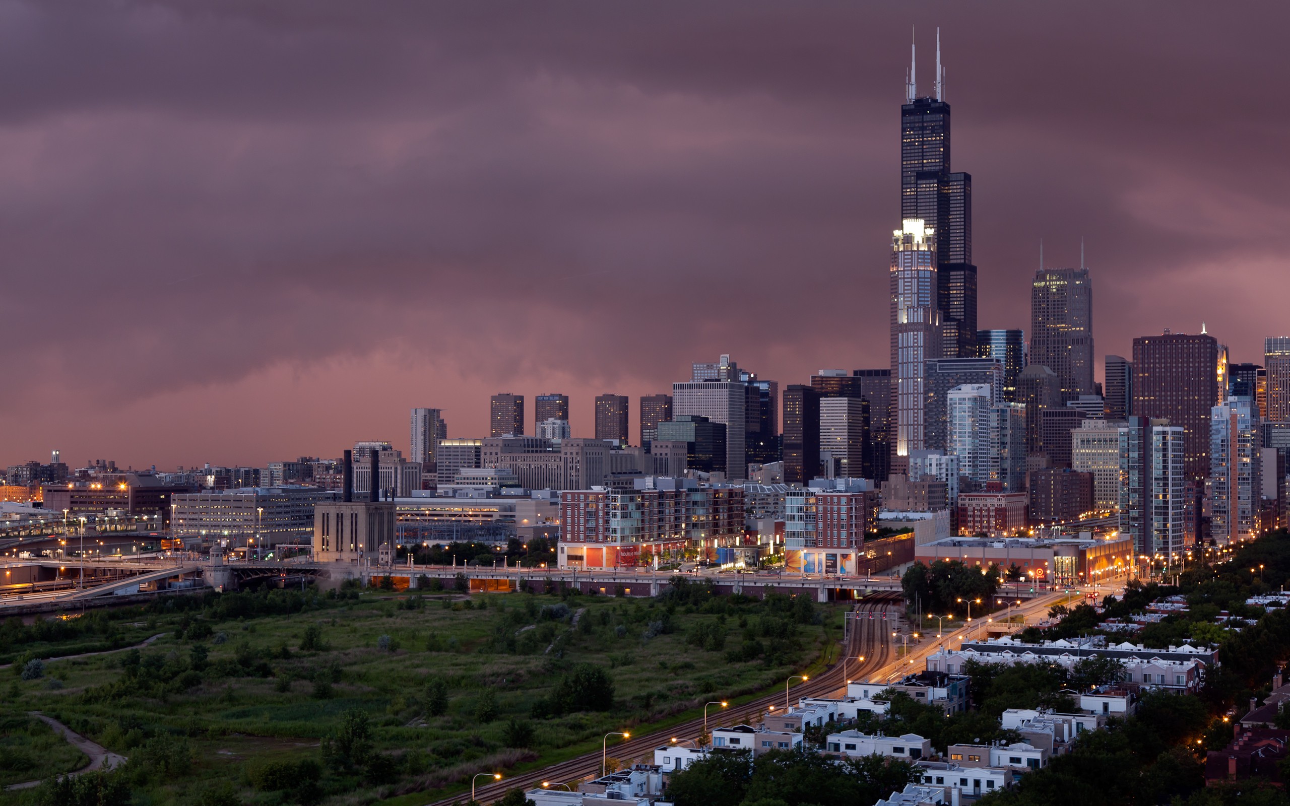 sunset, And, Storm, In, Chicago Wallpaper