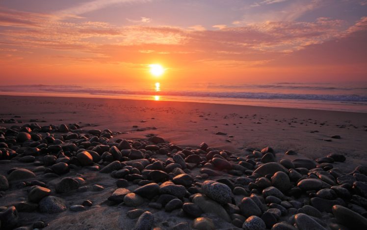 sunset, Over, The, Beach HD Wallpaper Desktop Background