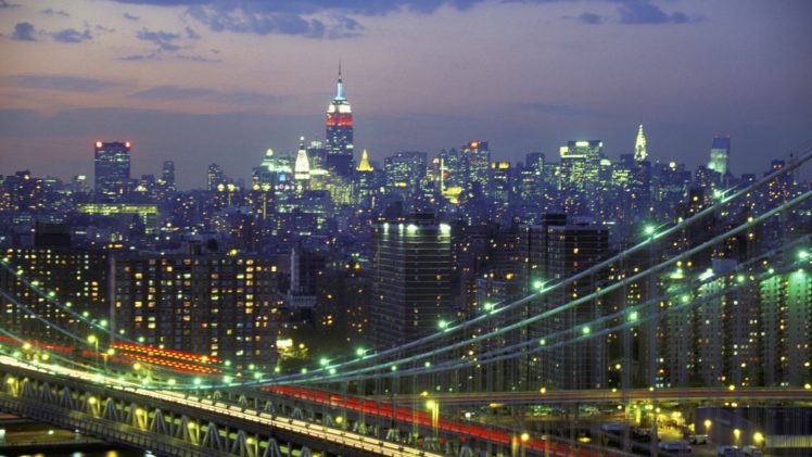 skylines, Night, York, Manhattan, Bridge HD Wallpaper Desktop Background