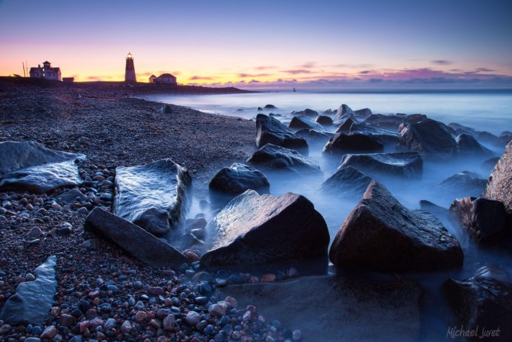sunset, Sea, Beach, Rocks, Lighthouse, Landscape HD Wallpaper Desktop Background