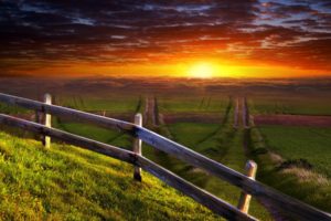 sunset, Landscapes, Nature, Fences, Grass, Fields, Artwork