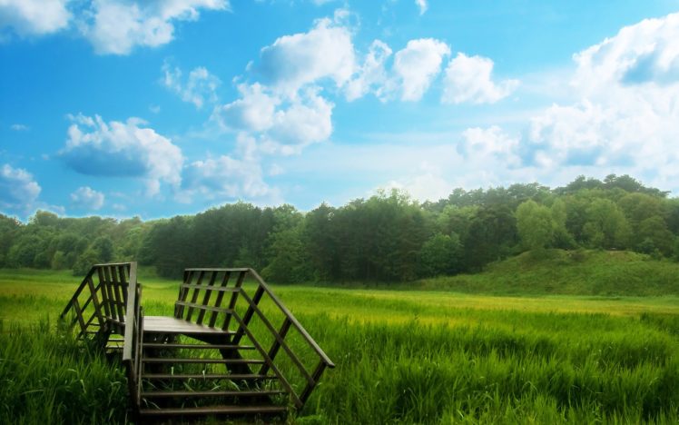 clouds, Landscapes, Nature, Grass, Fields, Bridges, Skyscapes HD Wallpaper Desktop Background