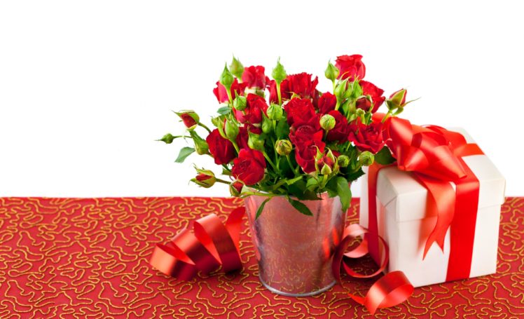 roses, Buds, Gift, Box, Bucket, Valentine HD Wallpaper Desktop Background