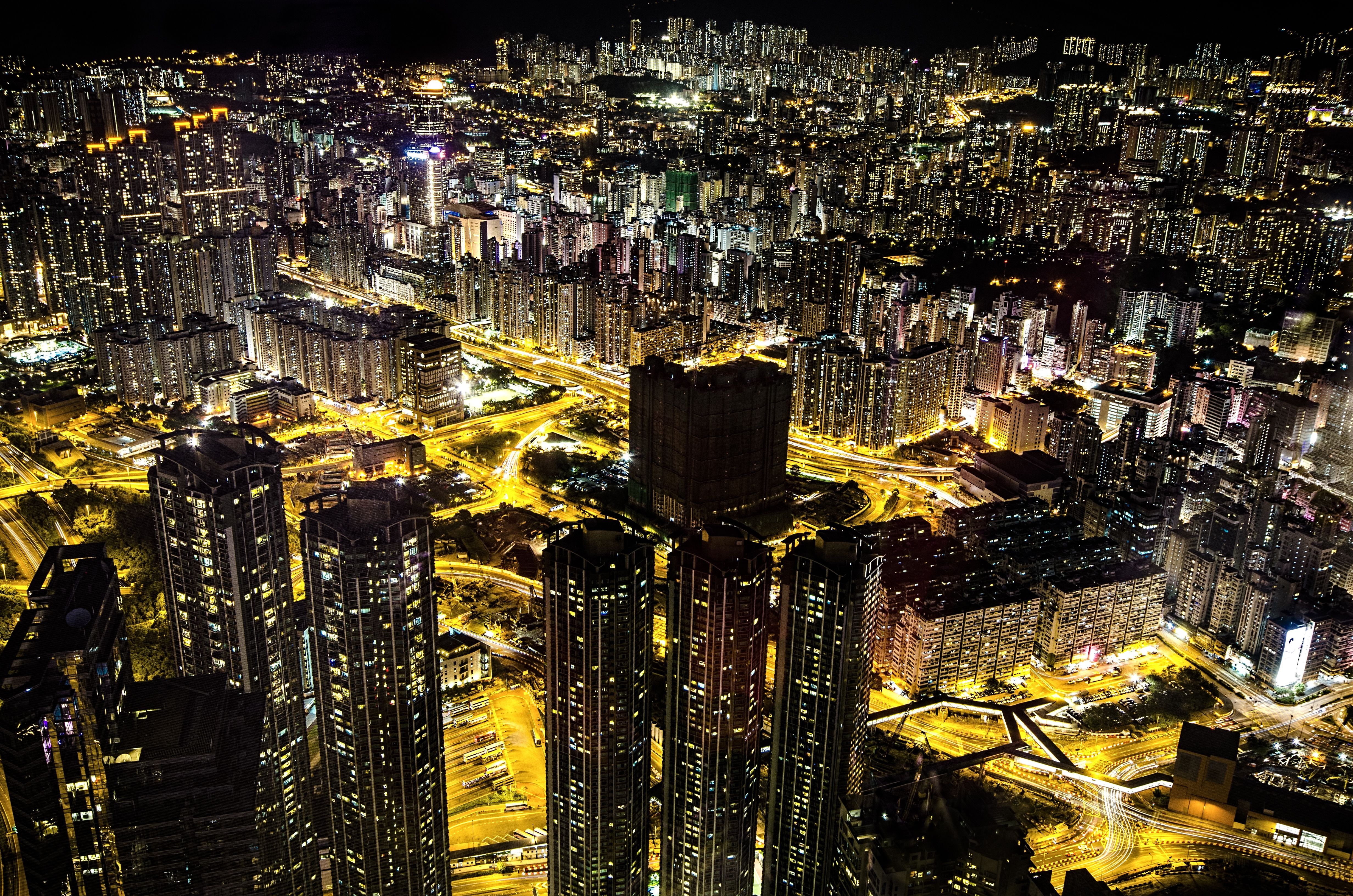 hong, Kong, City, Night, Lights Wallpaper