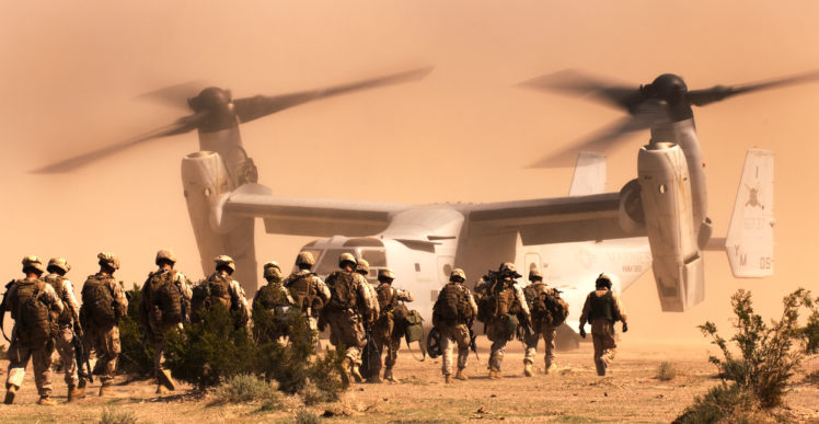 soldier, Marines, Bell, V 22, Osprey, A, Tiltrotor, The, Desert, Military HD Wallpaper Desktop Background