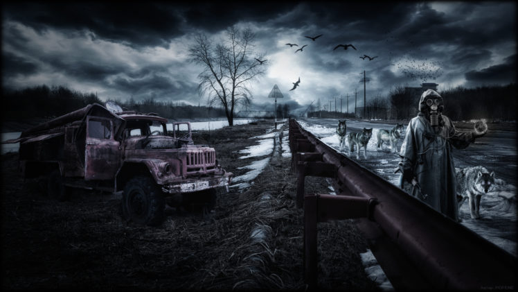 stalker, Pripyat, Chernobyl, Ukraine, Rain, Area, Night, Wolf, Wolves, Apocalyptic, Dark HD Wallpaper Desktop Background