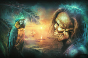 desktopograghy, Fantasy, Pirates, Parrots, Animals, Birds, Ships, Dark, Skulls, Artistic