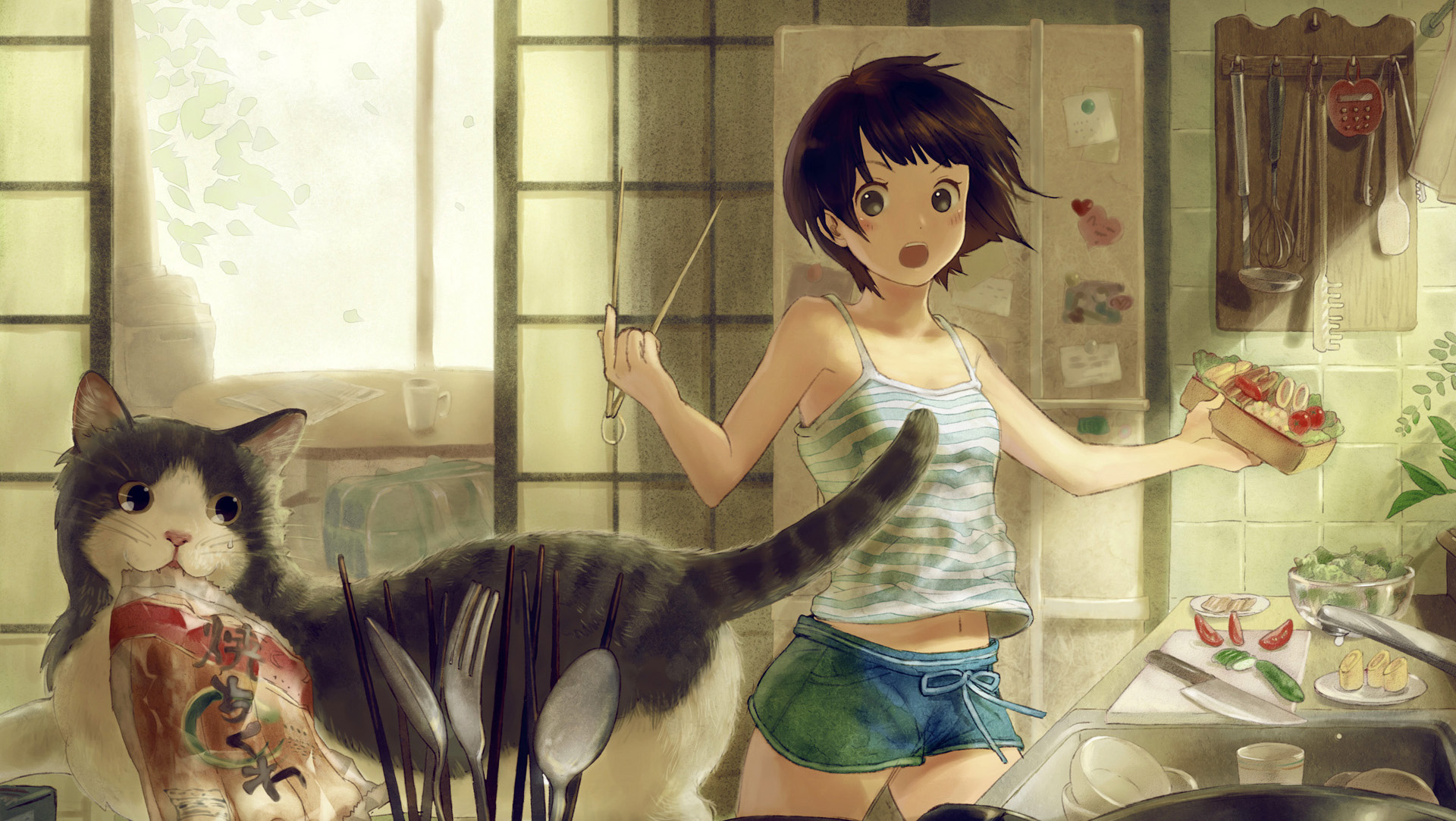 cats, Drawings, Anime, Girls, Original, Characters Wallpaper