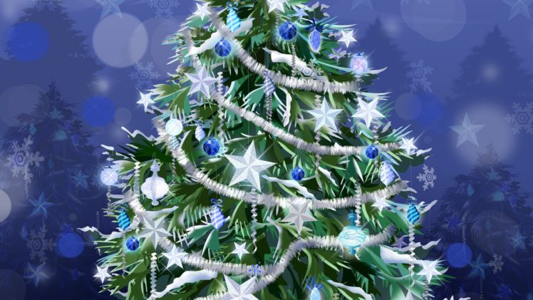 trees, Stars, Christmas, Christmas, Trees, Tinsel, Decorations HD Wallpaper Desktop Background