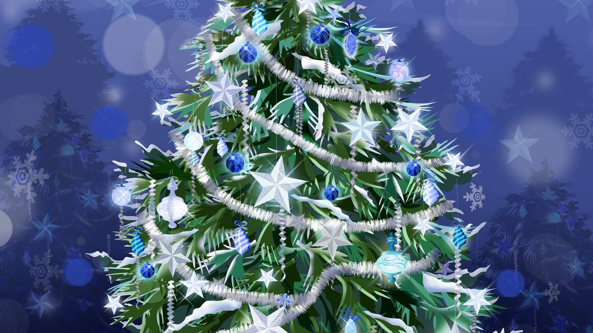 trees, Stars, Christmas, Christmas, Trees, Tinsel, Decorations Wallpaper