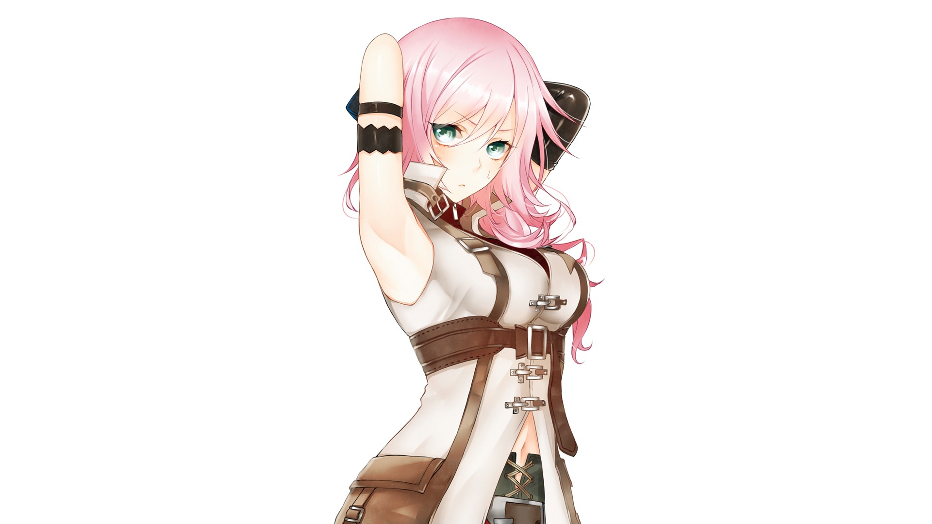 women, Green, Eyes, Pink, Hair, Final, Fantasy, Xiii, Claire, Farron, Simple, Background, Anime, Girls, White, Background Wallpaper