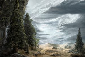 artistic, Paintings, Cg, Digital art, Landscapes, Nature, Trees, Forests, Scenic, Slies, Clouds