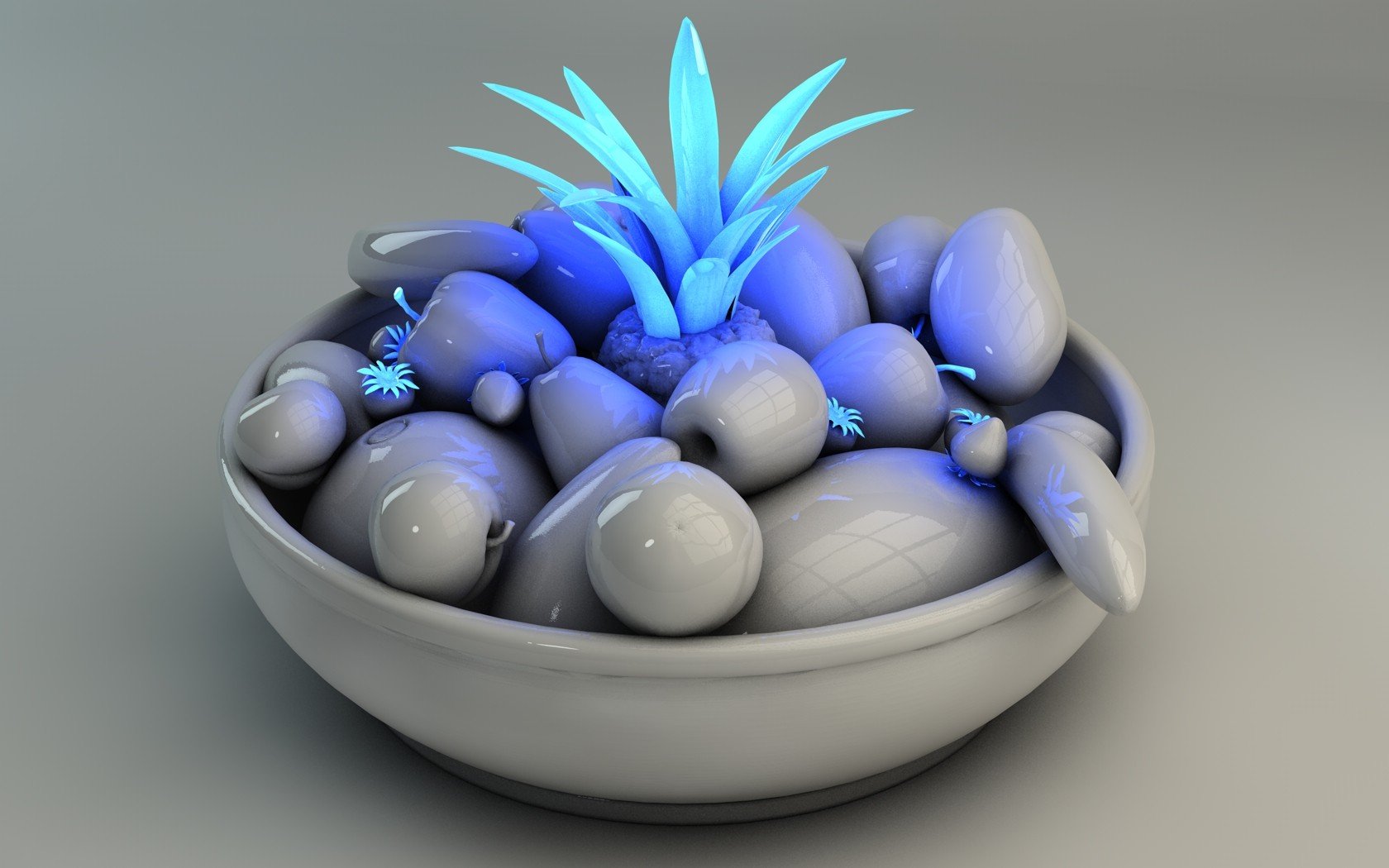 blue, Pineapples, White, Fruits, Kiwi, Glowing, Bananas, Fruit, Bowl, Pear Wallpaper
