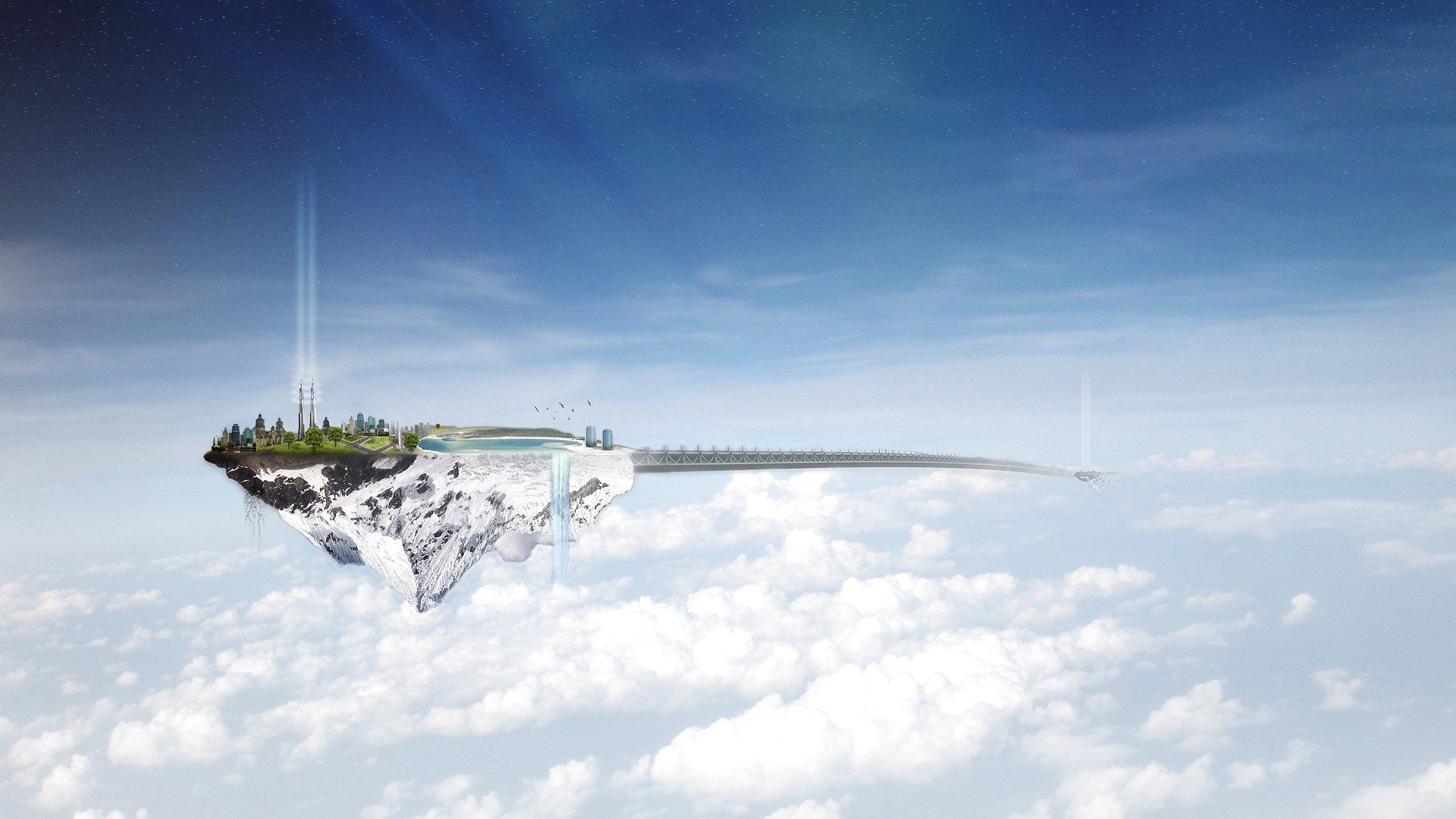 clouds, Bridges, Artwork, Floating, Islands, Skyscapes Wallpaper