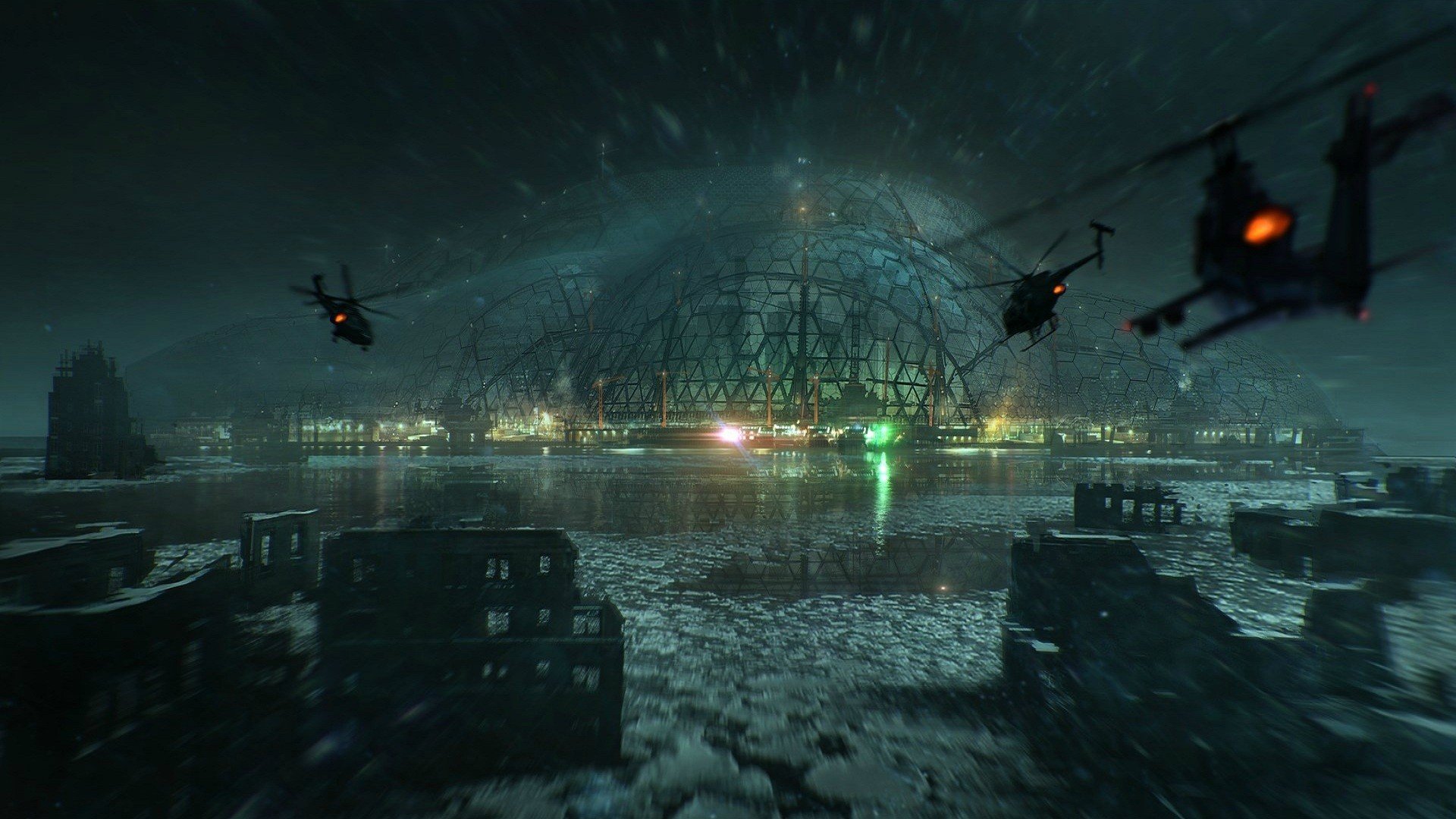 water, Video, Games, Helicopters, Crysis, Fantasy, Art, Artwork, Dome, Crysis Wallpaper