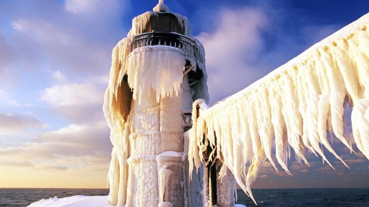 ice, Landscapes, Nature, Frozen, Lighthouses, Sea HD Wallpaper Desktop Background