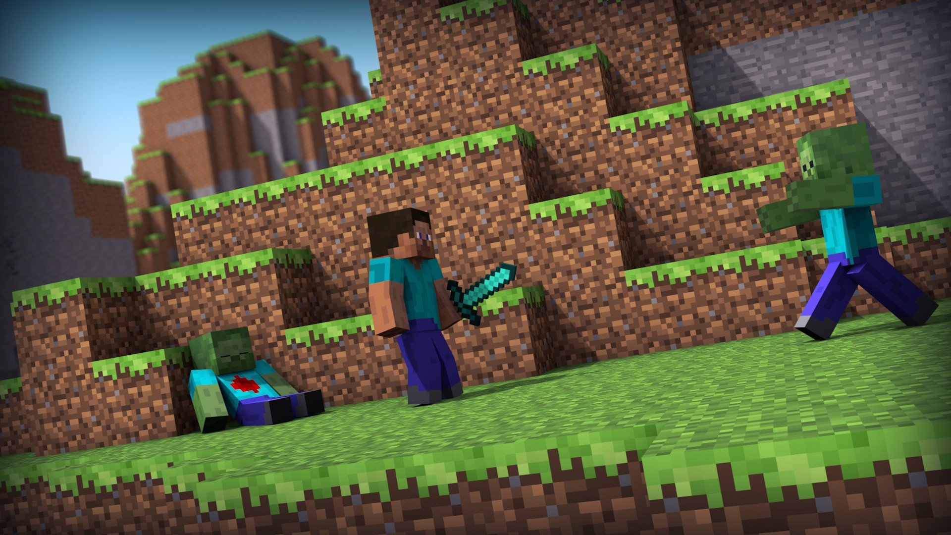 monsters, Zombies, Grass, Steve, Dirt, Minecraft, Cinema, 4d, Mobsters Wallpaper