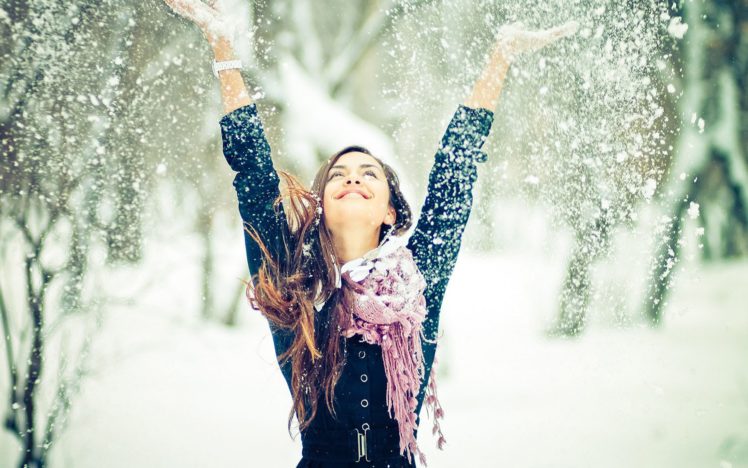 winter, Seasons, Snow, Snowflakes, Trees, Women, Females, Girls, Style, Fashion, Models HD Wallpaper Desktop Background