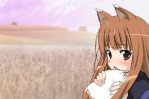 brunettes, Tails, Spice, And, Wolf, Fields, Nekomimi, Animal, Ears, Red, Eyes, Blush, Open, Mouth, Holo, The, Wise, Wolf, Skies