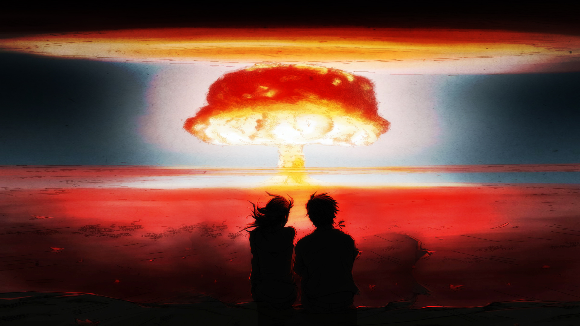 nuclear blast, Bomb, Explosion, Anime, Drawing, Mushroom, Cloud, Nuclear Wallpaper
