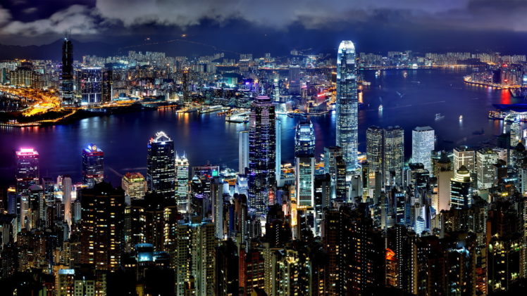 hong kong, Hong, Kong, Cities, Architecture, Buildings, Hdr, Night, Lights HD Wallpaper Desktop Background