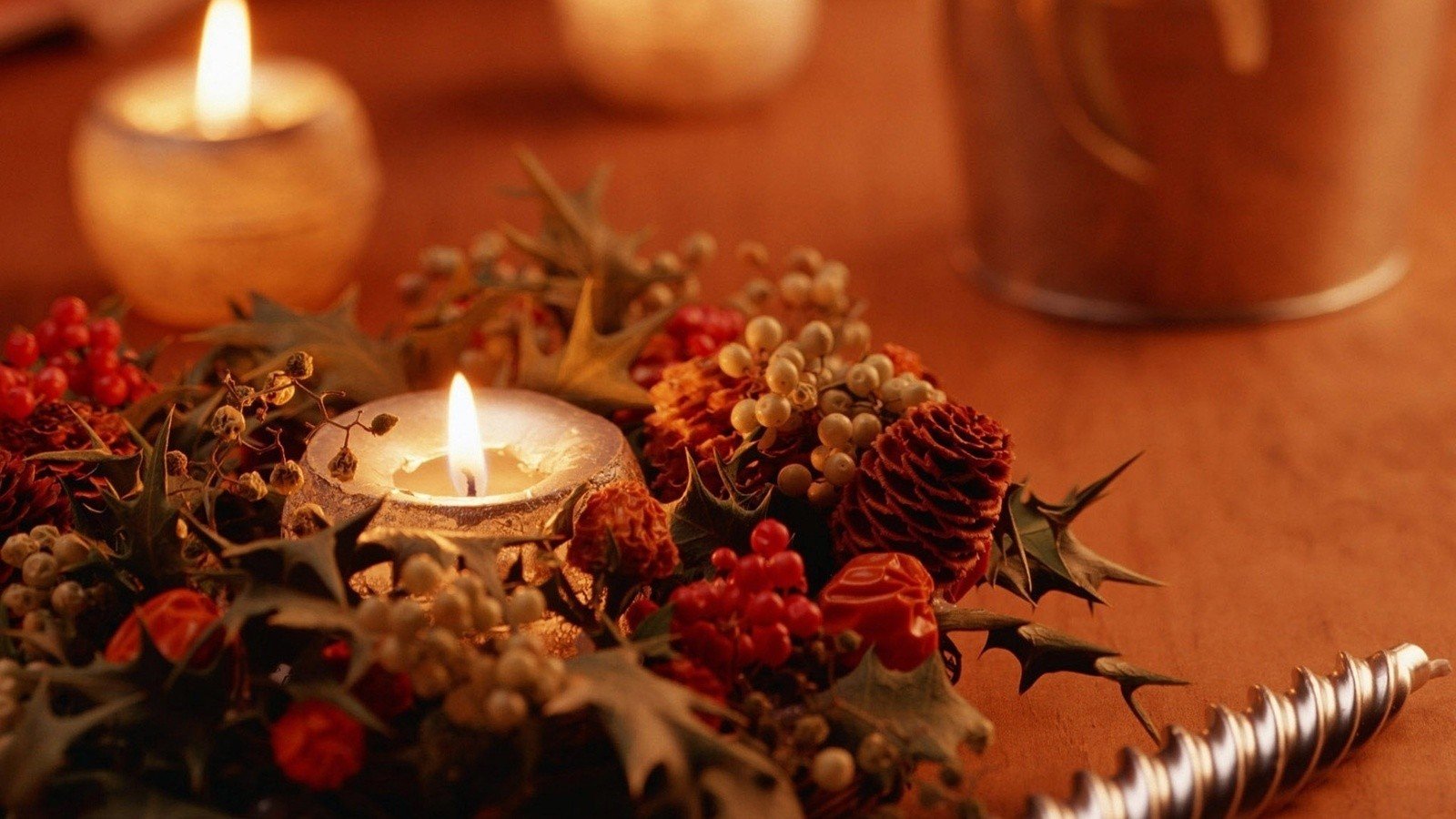 flowers, Christmas, Objects, Candles, Ornaments, Decorations Wallpaper