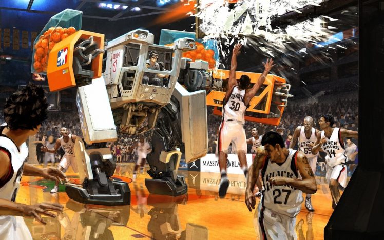 manipulation, Basketball, Mech, Mecha, Robots, Humor, Funny, Sports HD Wallpaper Desktop Background
