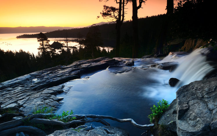 nature, Landscapes, Waterfalls, Sunset, Sunrise, Pool, Skies, Water HD Wallpaper Desktop Background