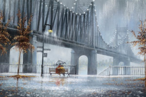 jeff rowland, Rowland, Paintings, Rain, People, Scenic, Bridges, Wet, Storm, Artistic, Art, Autumn, Fall, Seasons